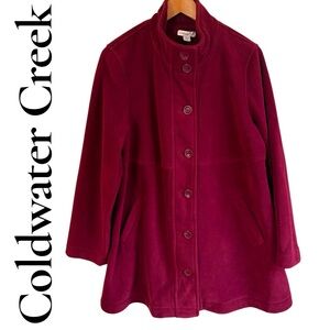 Coldwater Creek Women's Burgundy Fleece Coat. Size Medium. Button Front. EUC!!